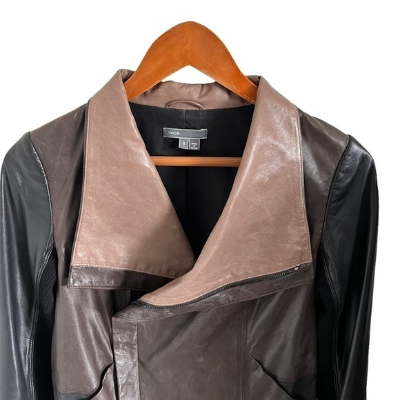 VINCE Lamb Leather Colorblock Moto Jacket - Picture 6 of 12